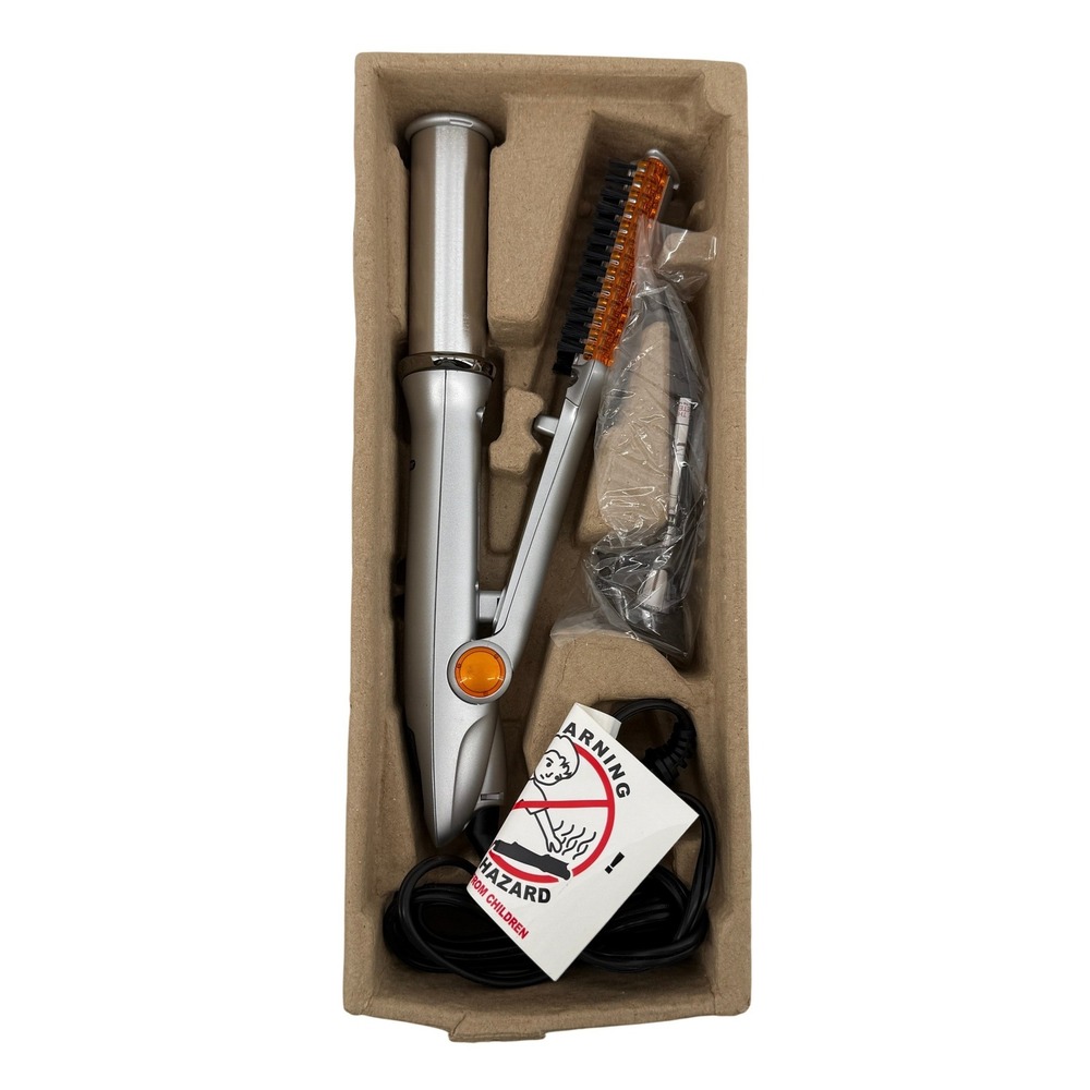 InStyler Original Rotating Curling Iron Brush 1.25" IS1001 Silver Orange New
